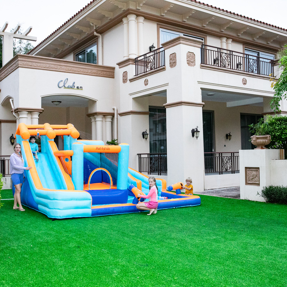 AMF| Castillo de agua infláble castillo de agua infantil castillo de agua casero tobogan trampolín botón castillo de piscina