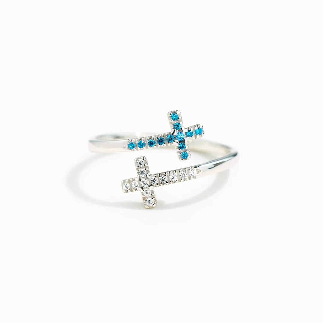 8g Weight Zircon Inlay Material 925 Sterling Silver Zircon Cross Open Rings