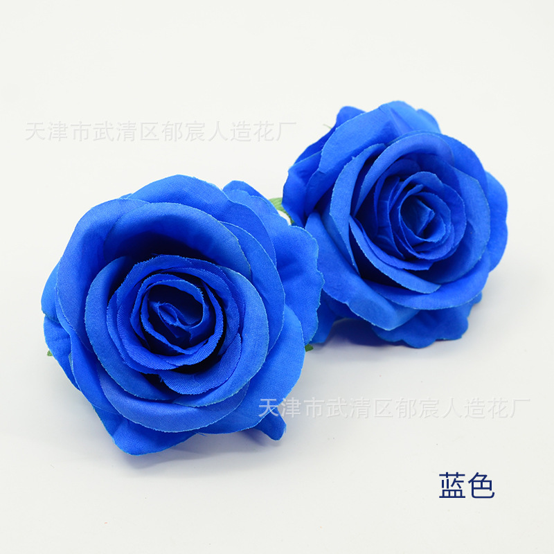ローズ造花ハイエンドブルーフラワー結婚式の装飾偽花芯ローズヘッドローズフラワー卸売|undefined