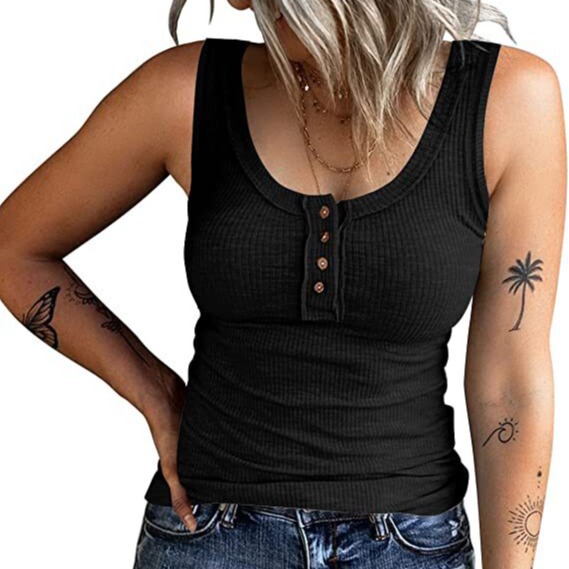 2022 Amazon wish Autumn New European and American Cross-border Women's Button Vest Color V-Neck Long Sleeve T-Shirt Top