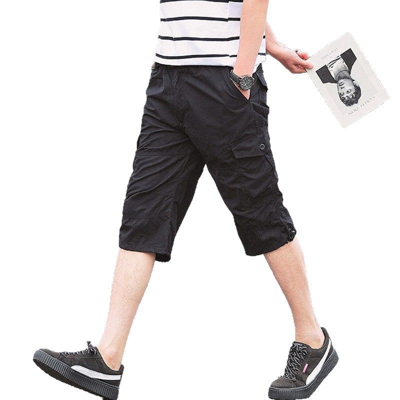 Pantalones cortos de verano, pantalones cortos para hombres, ropa de trabajo suelta de verano para hombres, pantalones multibolsillos, pantalones casuales de 7 puntos, pantalones deportivos