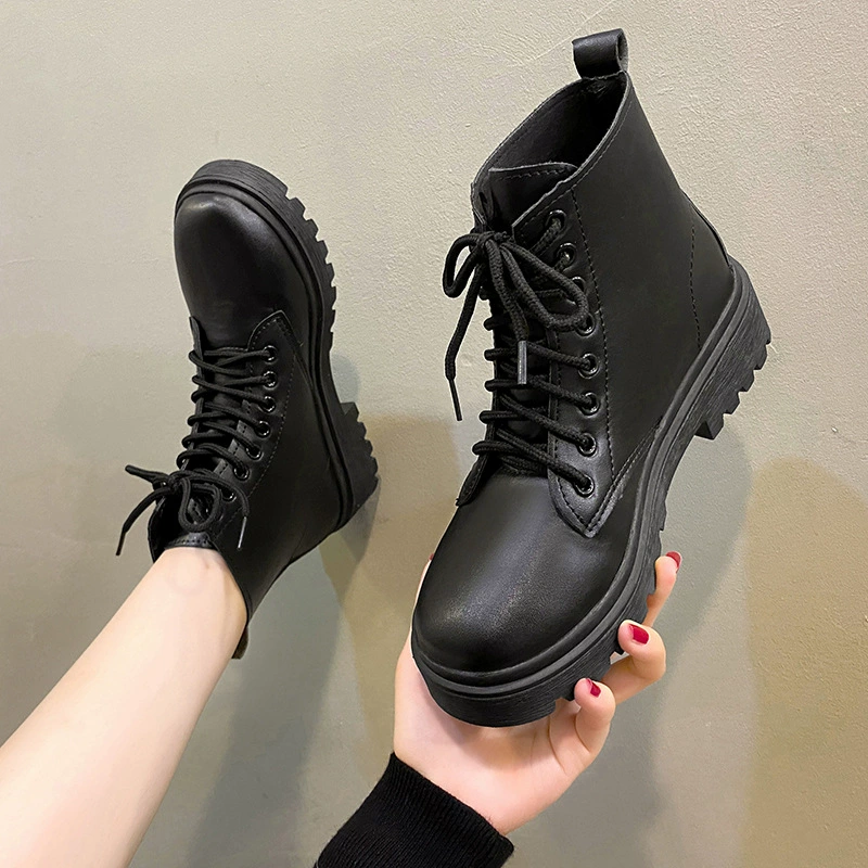 Черные Ботинки Martin на шнуровке спереди, женские тонкие сапоги на толстой подошве, увеличенные тонкие сапоги Amazon Внешняя торговля, большие размеры, женские 43