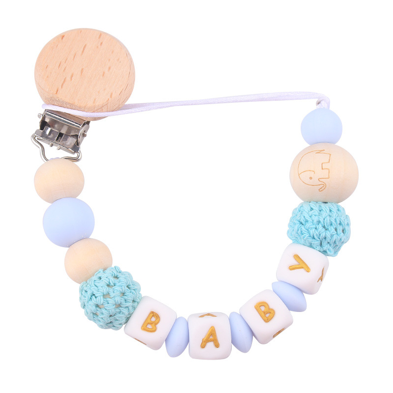 Productos para bebés abrazadera de tetina plana redonda de beech letras de silicona nombre de bebé DIY calmar tetina cadena de prevención de caída cadena