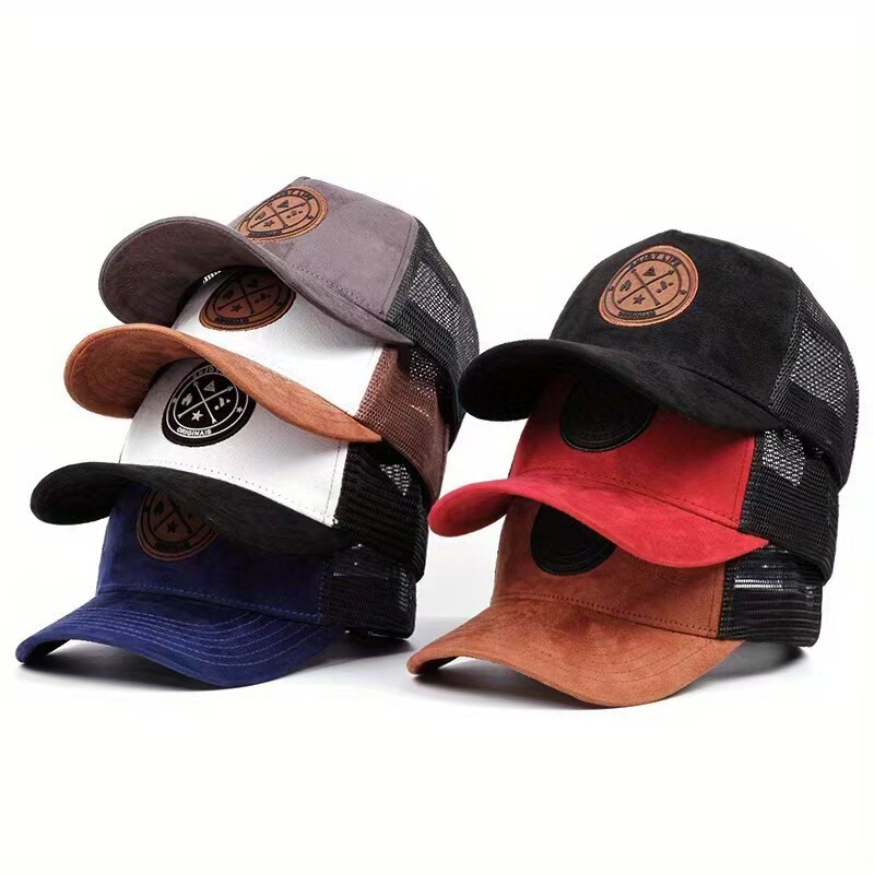 Summer round label suede baseball cap men's mesh all-match sunshade women's hip-hop hat tide foreign trade explosions