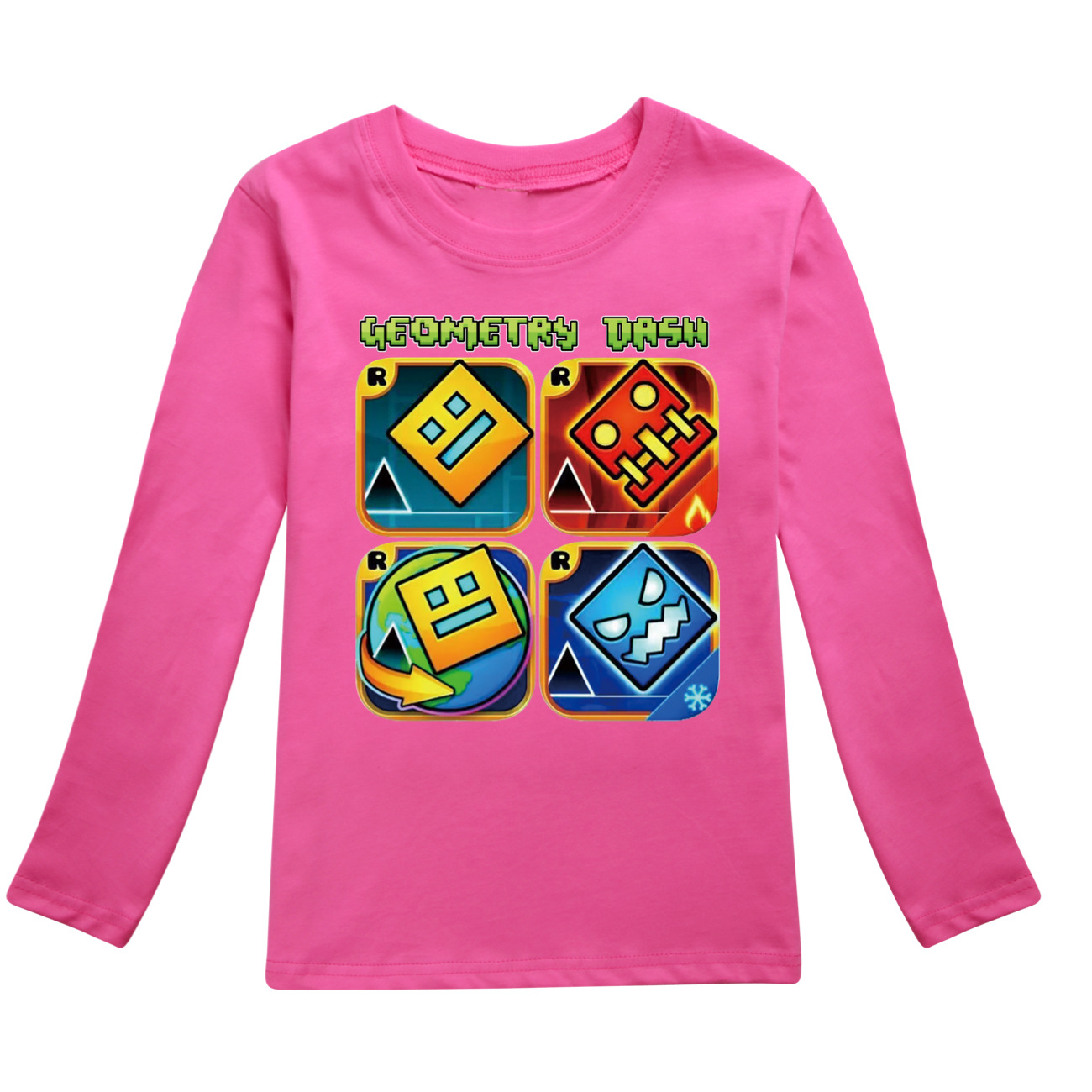Spiel Geometrie Dash T Shirt Kinder Reine Baumwolle T-shirt Kleine Mädchen Langarm Tops kinder Cartoon Kleidung Jungen Sweatshirts – Detail 13