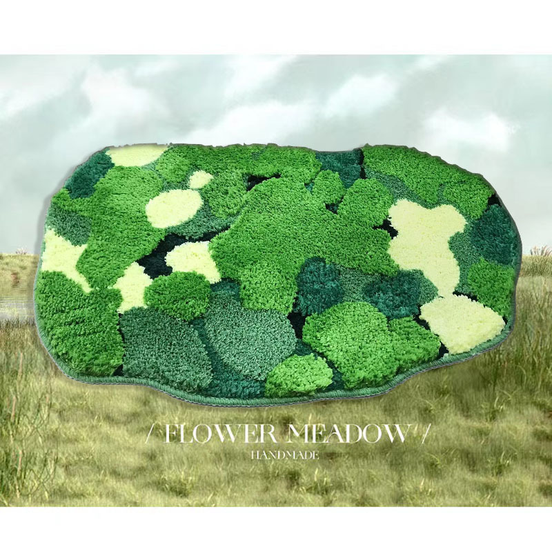 Transfronterizo nueva alfombra verde musgo bosque de forma especial de tres capas de lana de alta estructura alfombra de baño alfombra antideslizante absorbente