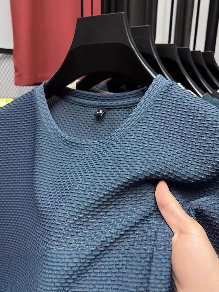 2025 Ice Silk Short-Sleeve T-Shirt for Men, New Summer Style, Solid Color Half-Sleeve Men's Top, Quick-Dry Thin Bamboo Polyester