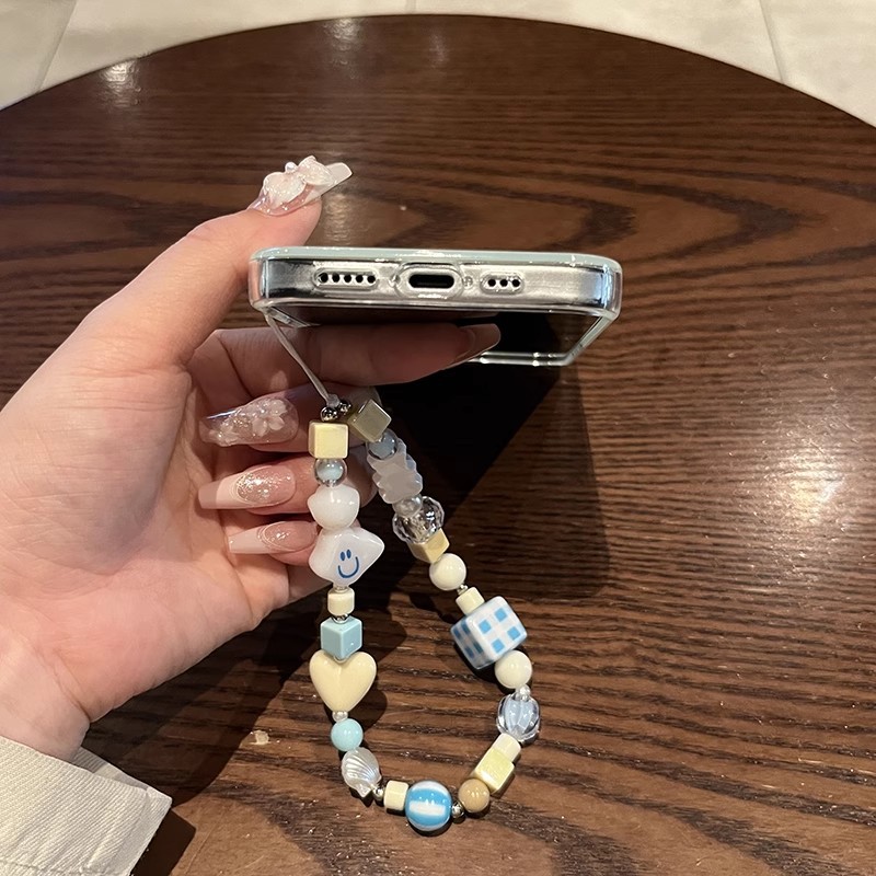 ins原创自制手机链ins风白色小熊手机壳手链挂绳手工diy串珠相机