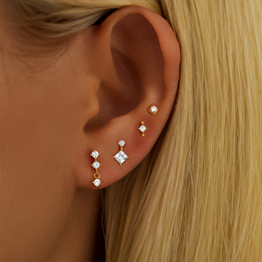 5g Weight 925 Sterling Silver Ear Needle Material Zircon Inlay Material Ear Studs Classification 3 Pieces, 4 Pieces Quantity Holiday, Travel, Daily Occasion 925 Sterling Silver Material Geometric Pattern Women's Gender Plating Design Simple Style Style 3 Pieces 4 Pieces 925 Sterling Silver Zircon Geometric Ear Studs 9