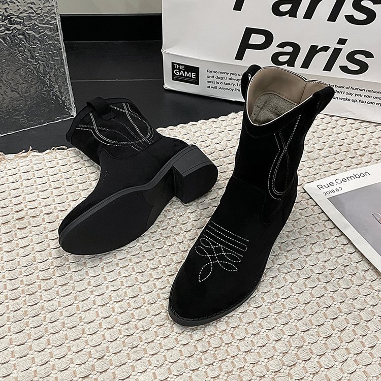 Big size fashion boots female fall and winter new embroidery ethnic style thick heel short boots female_voghion.com