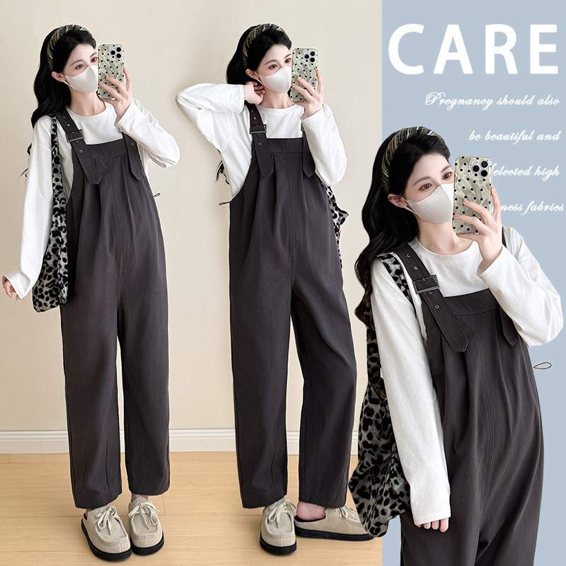 Real Shot of Maternity Wear Autumn and Winter Maternity Overalls Large Size Loose Belly-Covering Outer Wear Fashionable Suspender Maternity Pants
