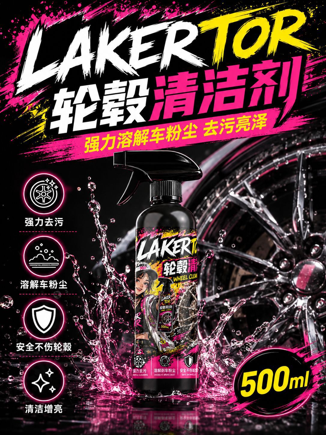 Car Wheel Hub Cleaning Spray Self-Cleaning Agent Car Tire Cleaning and Maintenance Gloss Stain Removal Daily Care Spray