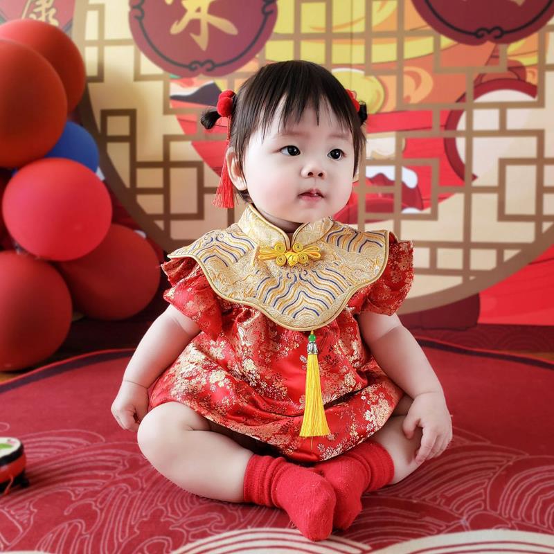 周岁礼服女宝宝夏款中国风一岁抓周满月百日宴礼服婴儿包p唐装
