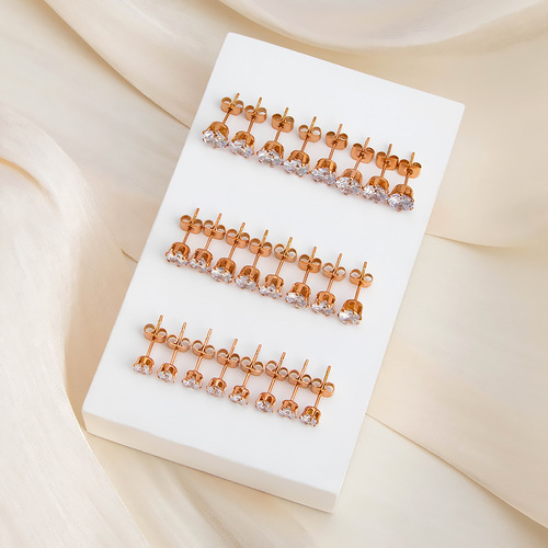 Rose gold zircon earrings for women, six-claw single diamond, titanium steel earrings, non-fading, sparkling, attractive and sparkling diamonds