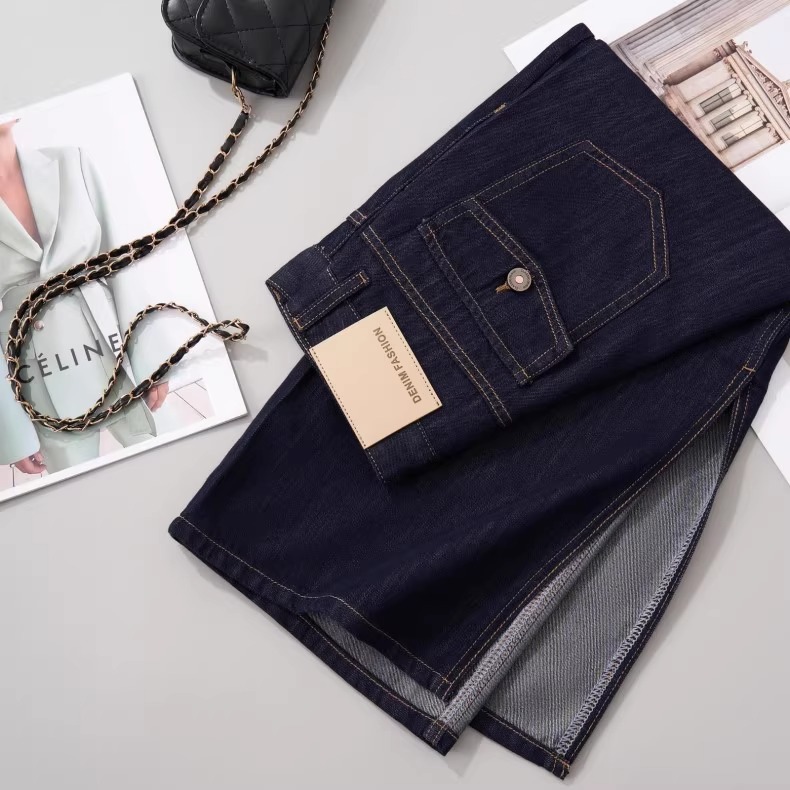 Chân váy denim chữ A Lycell mỏng mùa hè, dáng dài vừa, xẻ tà, rộng rãi tôn dáng — Xanh denim chi tiết 8