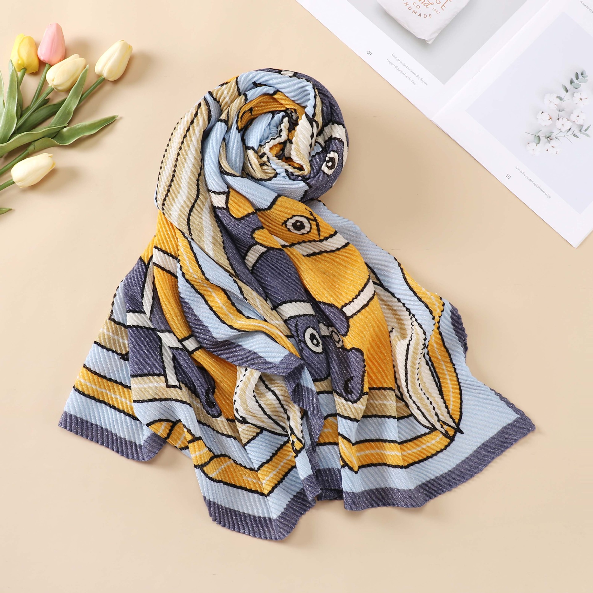 Women's Fashion Horse Imitation Cotton And Linen Printing Silk Scarves display picture 4