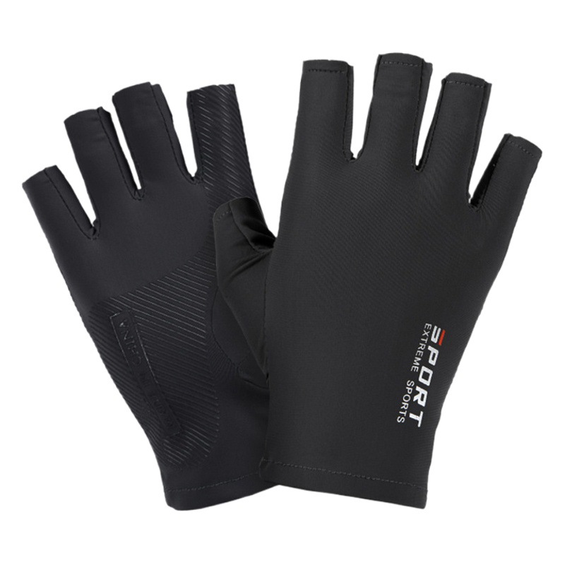 Los hombres y las mujeres de hielo seda medio dedo montar deportes fitness alta elástico cómodo protección solar guantes