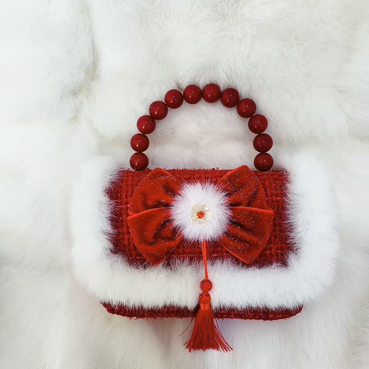 Gran arco rojo bolso de princesa bolso de perla bolso de Año Nuevo bolso de cambio accesorios cadena de hombro