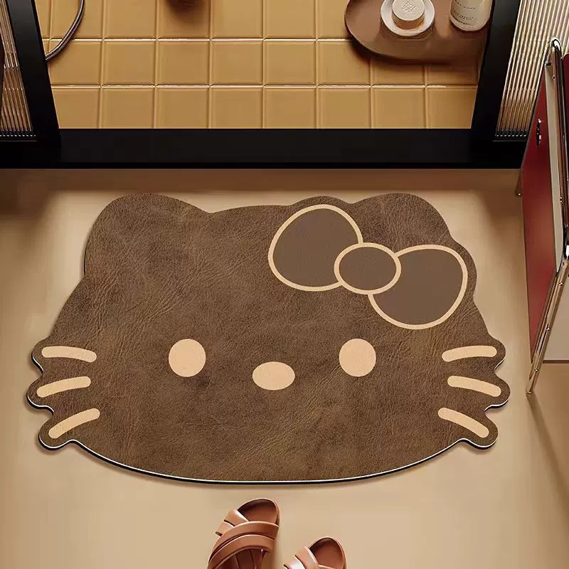 卡通凯蒂猫浴室地垫硅藻泥吸水垫卫生间门口防滑脚垫异形装饰地毯