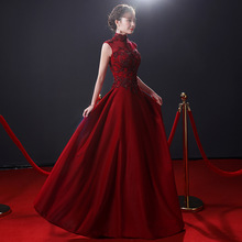 敬酒服新娘2024年夏季新款显瘦红色宴会蕾丝立领中式长款结婚礼服