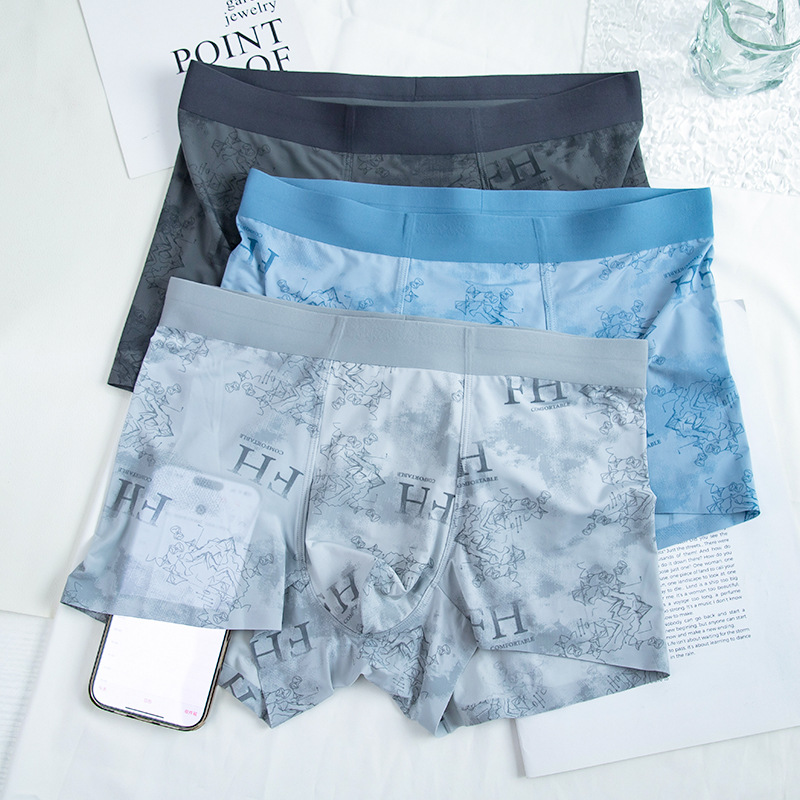 Procesamiento de ropa interior de hombre de seda de hielo personalizada, calzoncillos bóxer cómodos transpirables de secado rápido sin costuras de verano, pantalones cortos de hombre de talla grande