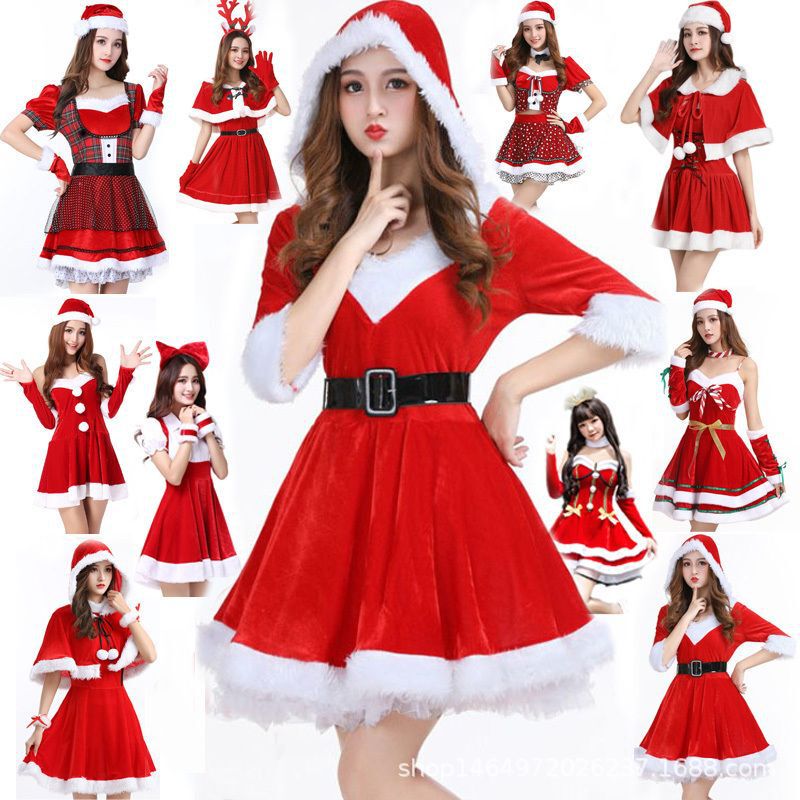 Christmas Costume Adult Clothes Girl Bunny Sexy cos Prom Cute Santa Claus Show Costume