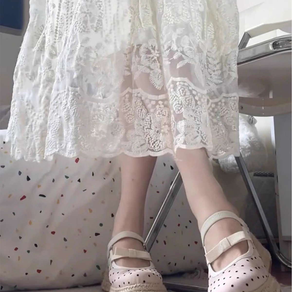 Polo-dot Mesh Slippers Women's Summer Outer Wear Small Height-raising Wedge Heel Heap Shoes 2025 New Style