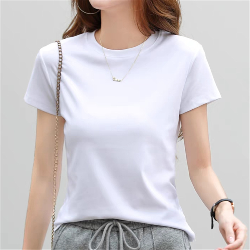 Short-Sleeved T-Shirt, Super Elastic Cotton, Thickened Round Neck Half-Sleeve Top, Korean Style Student Tight-Fitting Shirt, Women's Solid Color Base Shirt Short-Sleeved T-Shirt, Super Elastic Cotton, Thickened Round Neck Half-Sleeve Top, Korean Style Student Tight-Fitting Shirt, Women's Solid Color Base Shirt