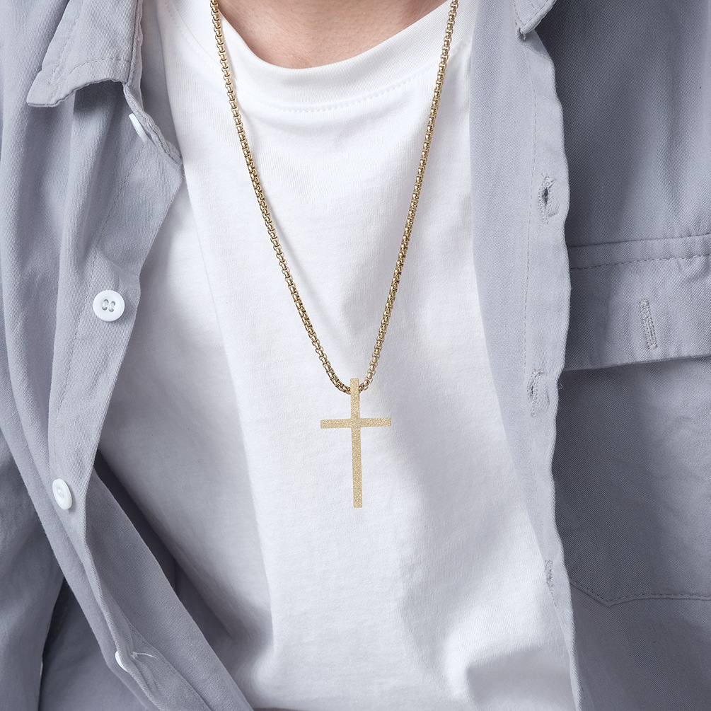Fashion Simple Frosted Cross Pendant Stainless Steel Necklace