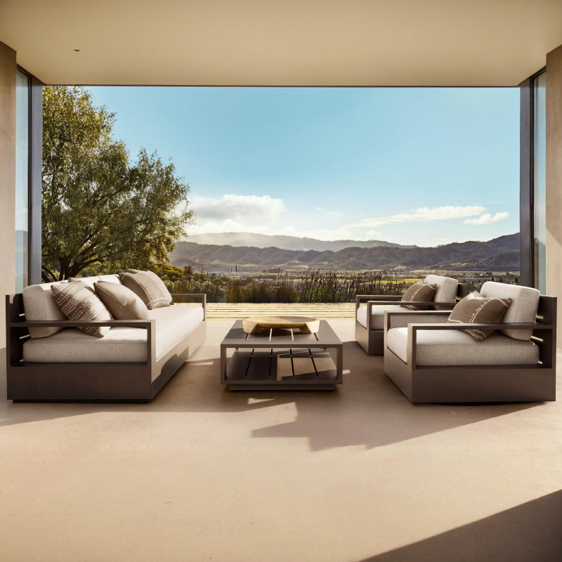 Sofá de teca al aire libre combinación patio terraza jardín resort aleación de aluminio impermeable protección solar muebles de mesa de té ocio image 4