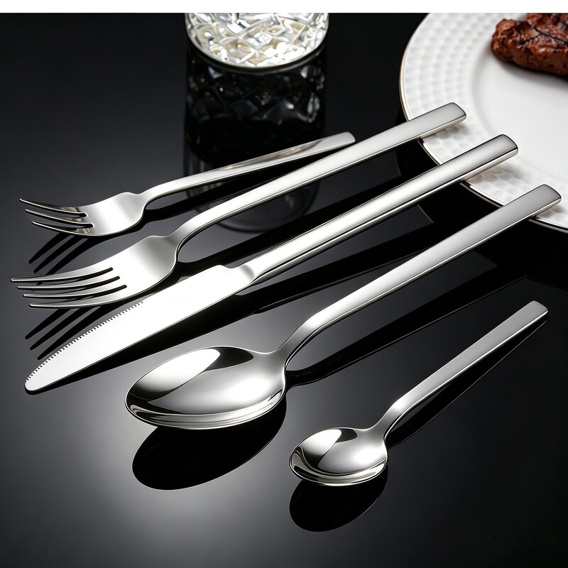 Cross-Border Stainless Steel Cutlery Set with Square Handles, Including Knife, Fork, and Spoon, Suitable for Hotels and Restaurants, Steak Knife, Dessert Spoon, Tableware Cross-Border Stainless Steel Cutlery Set with Square Handles, Including Knife, Fork, and Spoon, Suitable for Hotels and Restaurants, Steak Knife, Dessert Spoon, Tableware
