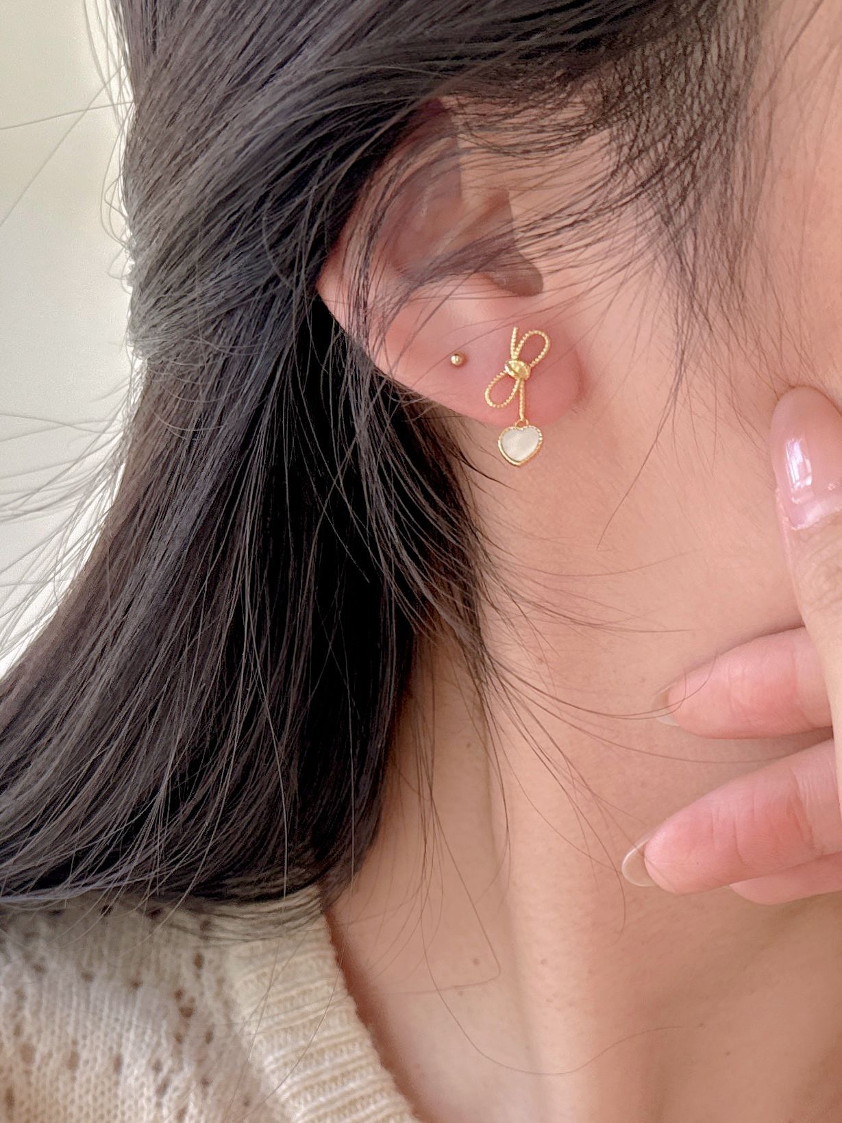 2g Weight 925 Sterling Silver Ear Needle Material 1 Pair 18K Gold Plated 925 Sterling Silver Shell 925 Sterling Silver Earrings Heart Shape Bow Knot Drop Earrings