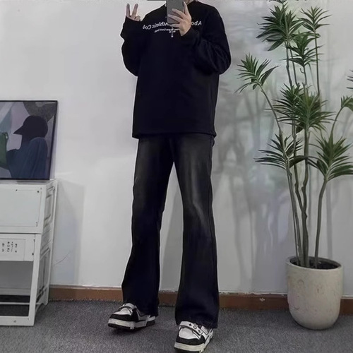 Black skinny jeans for men, spring and autumn, slimming straight tube, cool and stylish, high-end American retro long pants 