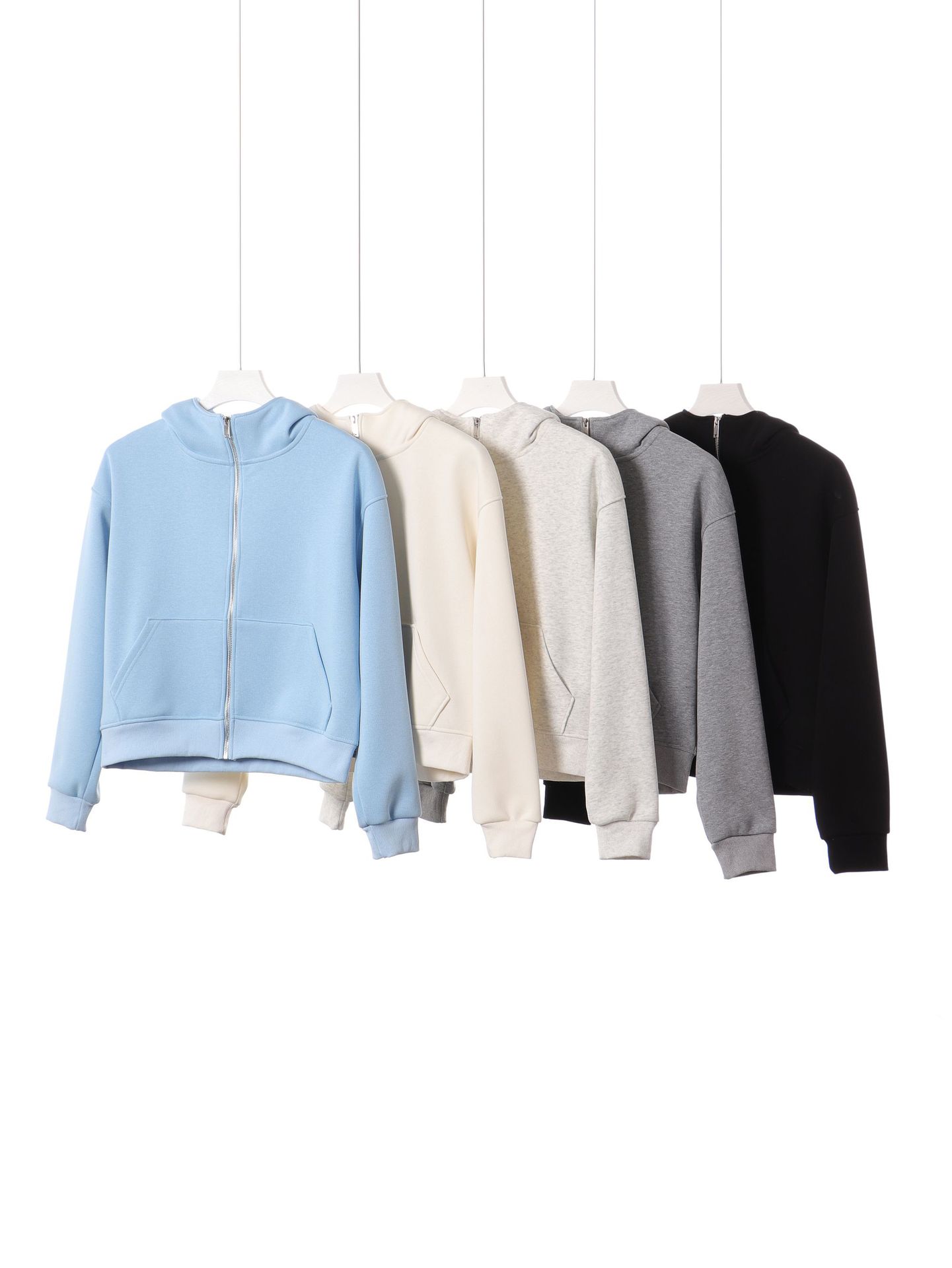 Ropa de mujer corta estilo coreano simple cuello alto con chaqueta con cremallera con capuchón de vello otoño y invierno pesado 420g suéter de algodón de isla image 4