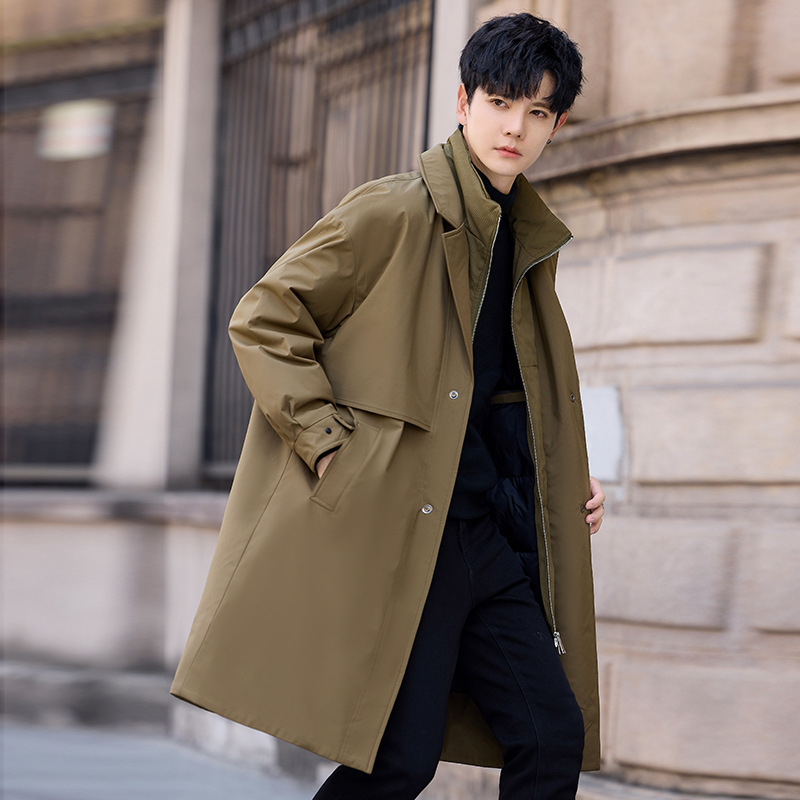 Men's Mid-Length down Jacket 2025 Winter New White Duck down Suit Collar Parka Warm Thickeneded Windbreaker Jacket