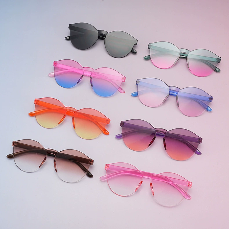 Детские безрамочные цельные прозрачные очки, цельные морские солнцезащитные очки европейского и американского цвета с градиентом цвета конфет