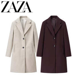 ZAZA 自制欧美风 批发女装时尚百搭气质跨境软质垫肩毛呢大衣外套