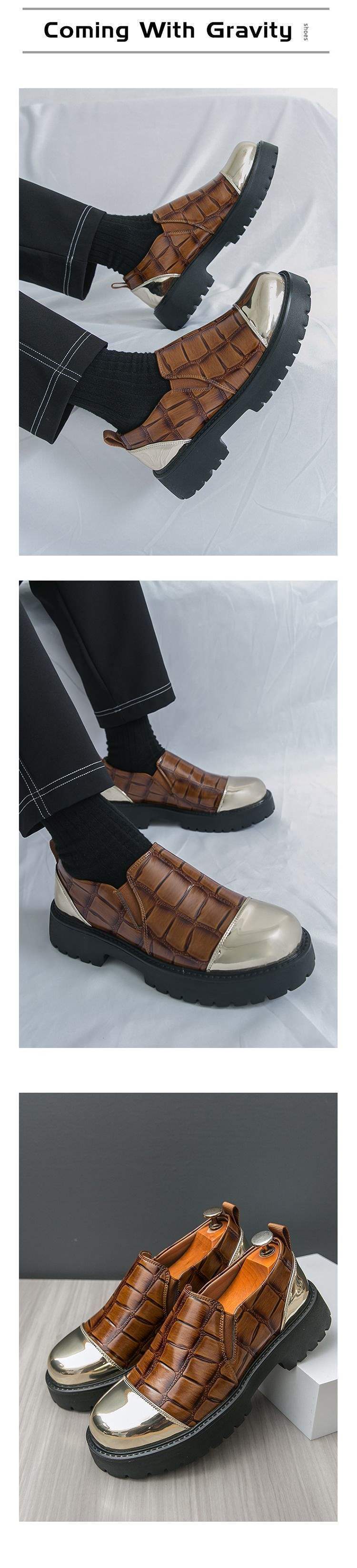 Chaussures de costume habillées en cuir ShoeVault pour homme, semelle épaisse rehaussante, motif crocodile, style Derby, idéales pour les affaires ou les mariages._voghion.com