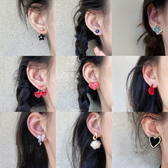 French floral small Shang Xia wind pearl earrings for women autumn winter plush Korean style trendy s925 earring butterfly knot earrings