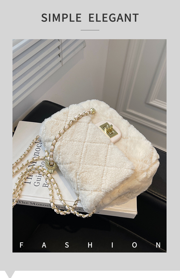 dames 2024 nieuwe kettingstijl diamant raster enkele schouder crossbody pluche tas_voghion.com