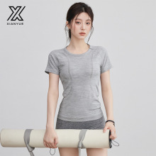夏季快干运动2025新款短袖跑步女紧身瑜伽服上衣普拉提健身套装