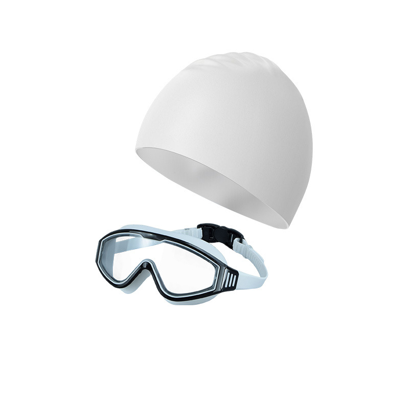 Kit de Gafas de Marco Grande y Gorro de Natación de PC y Silicona Líquida, Impermeable y Anti-empañamiento