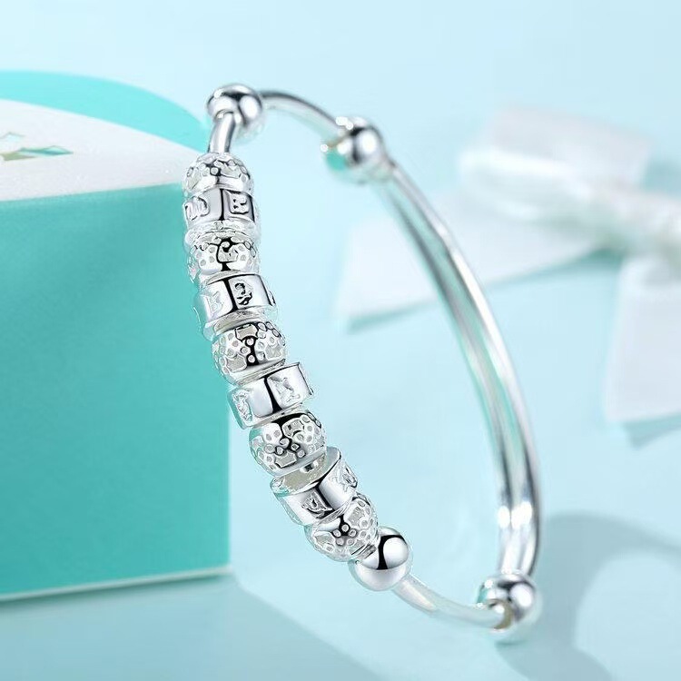 Pure Silver 999 Sanskrit Six-character Mantra Transfer Beads Push-pull Bracelet Women's Ethnic Style Silver Bracelet Jewelry Wholesale Direct Sales Pure Silver 999 Sanskrit Six-character Mantra Transfer Beads Push-pull Bracelet Women's Ethnic Style Silver Bracelet Jewelry Wholesale Direct Sales
