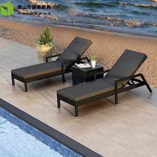 Outdoor Lounger Balcony Leisure Rattan Chair Outdoor Courtyard Lounger Villa Swimming Pool Lounger Folding Rattan Beach Chair