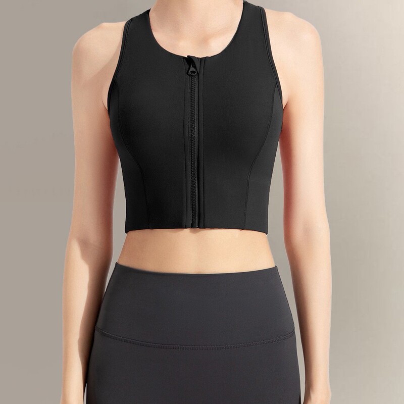 Lulu Antibacterial Sports Bra for Women, Shock-Proof Running Yoga Vest, Front Zipper Bra, Breathable, Quick-Drying, Integrated Chest Pad