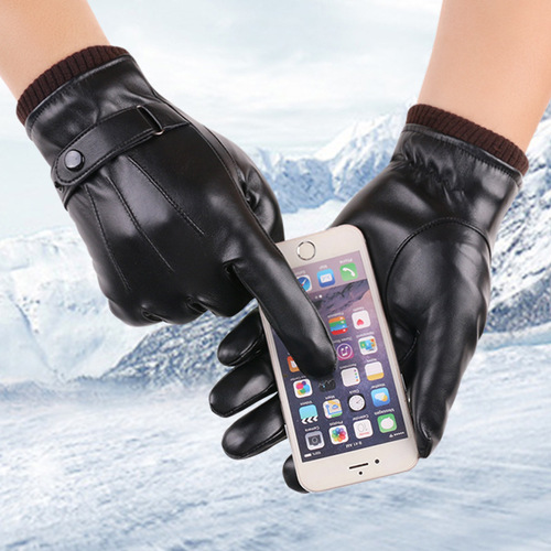 Autumn and winter men's touch screen gloves outdoor cycling and skiing cold-proof plus velvet warm gloves three-line ruffled leather gloves