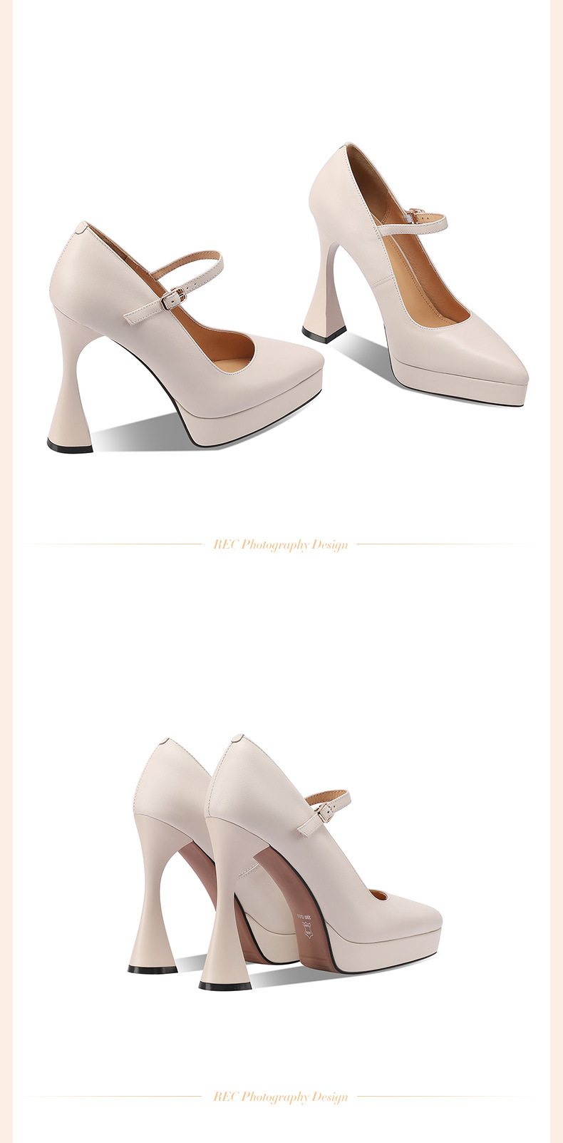 Giày sandal cao gót nữ mũi nhọn da thật, gót siêu cao 12 cm, quai một dây, đế platform, phong cách dạ tiệc — đen chi tiết 7