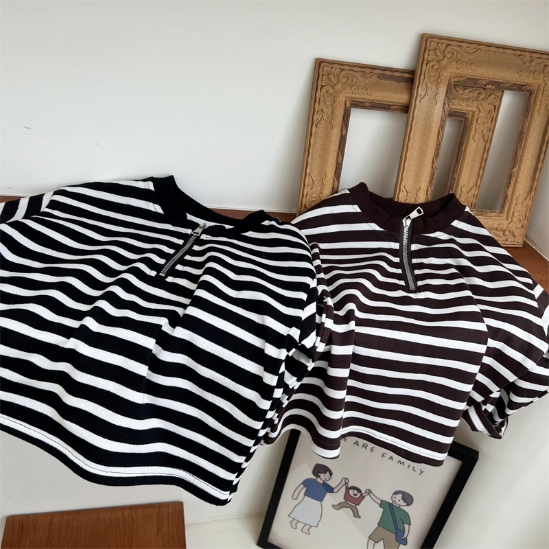 2024 Herbst Kinder American Half Zipper Striped Hoodie für Jungen und Mädchen, Loose Bottom Cotton Langarm Trendy_voghion.com