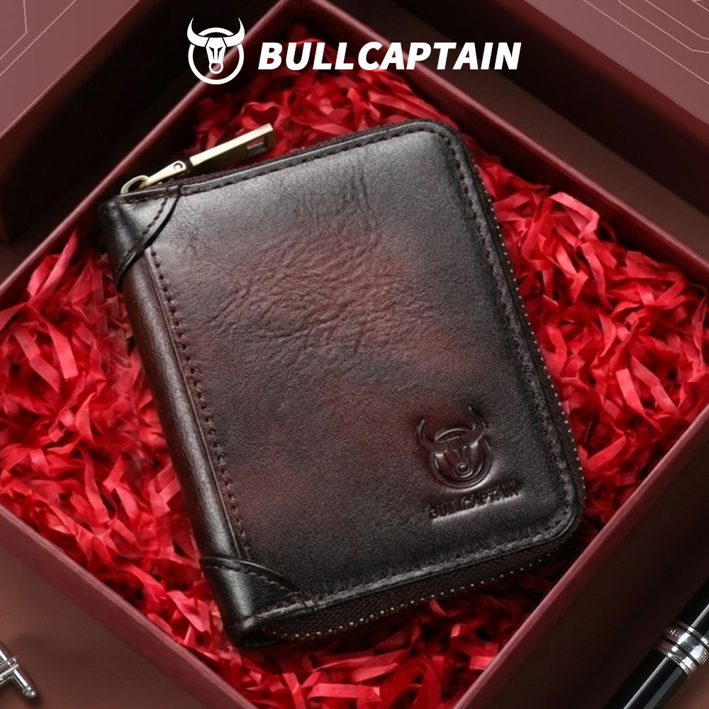 캡틴 Niu BULLCAPTAIN 첫 번째 레이어 소 가죽 카드 홀더 유니섹스 다기능 RFID 은행 카드 홀더