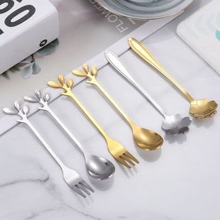 Creative Golden Flower Spoon Stainless Steel Cherry Blossom Spoon Long Handle Mixing Spoon Coffee Spoon Mug Ceramic Cup Spoon